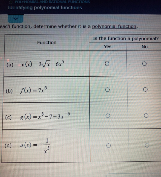 Solved O POLYNOMIAL AND RATIONAL FUNCTIONS Identifying | Chegg.com