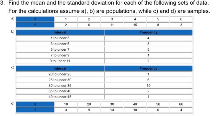 Solved Find the mean and the standard deviation for each of | Chegg.com