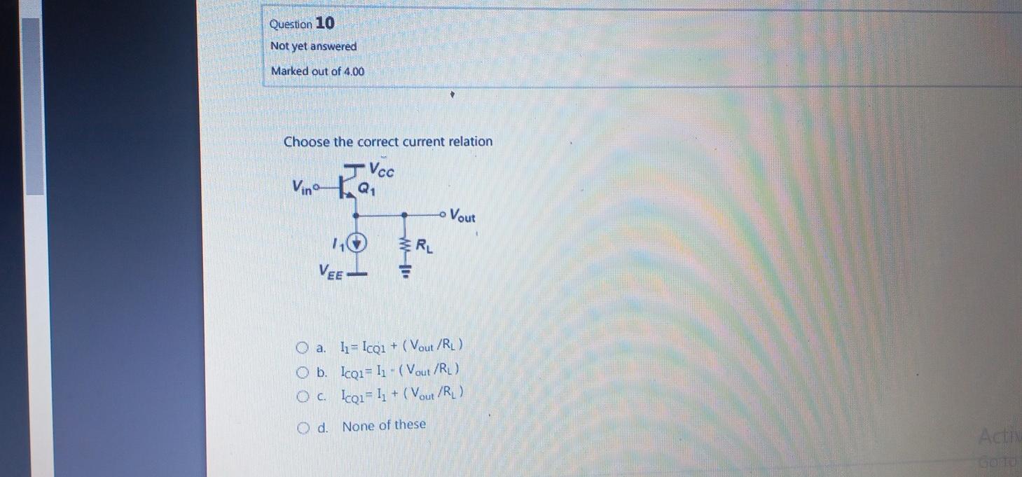 Solved Choose the correct current relation a. I1=ICQ1+(Vout | Chegg.com