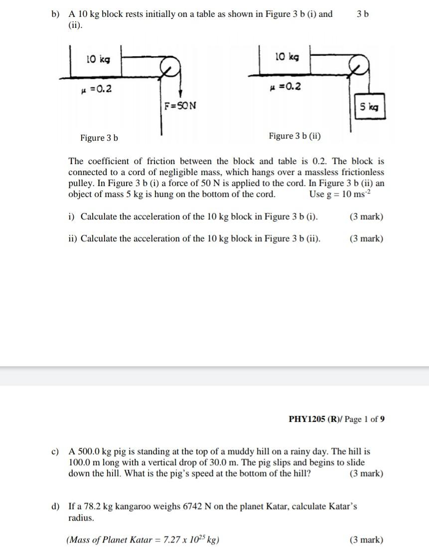 Solved 3 b b) A 10 kg block rests initially on a table as | Chegg.com