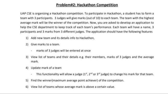 Solved Problem#2: Hackathon Competition UAP CSE is | Chegg.com