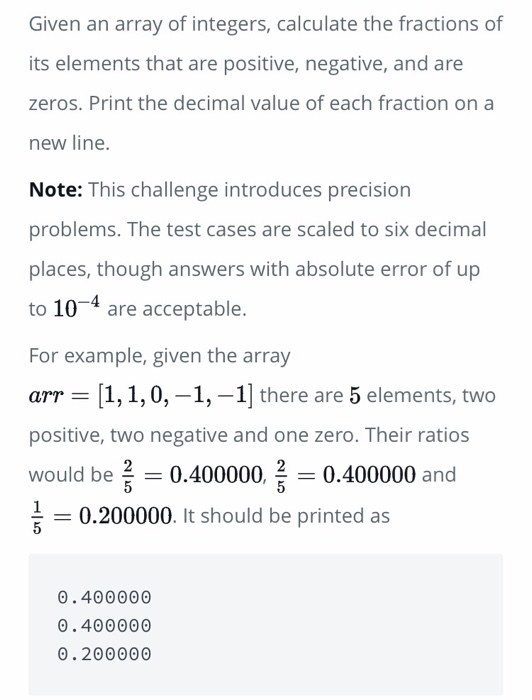 solved-given-an-array-of-integers-calculate-the-fractio