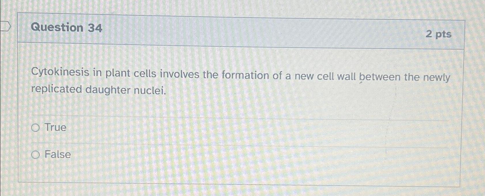 Solved Question 342 ﻿ptsCytokinesis in plant cells involves | Chegg.com