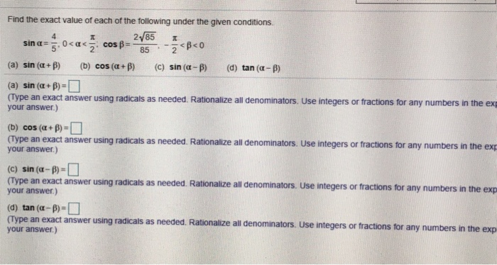 Solved Find The Exact Value Of Each Of The Following Under | Chegg.com