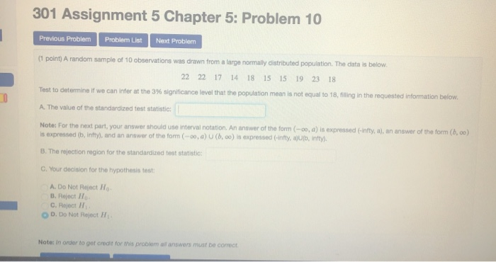 Solved 301 Assignment 5 Chapter 5: Problem 10 Previous | Chegg.com
