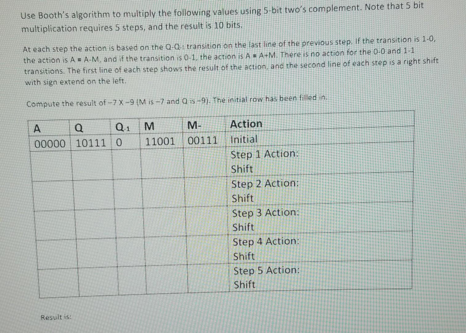 Solved Use Booth's algorithm to multiply the following | Chegg.com