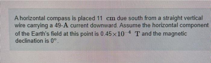 Solved A horizontal compass is placed 11 cm due south from a | Chegg.com