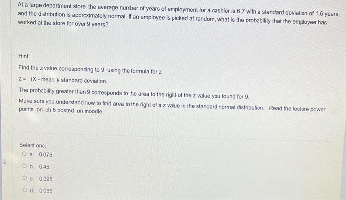 Solved At a large department store, the average number of | Chegg.com