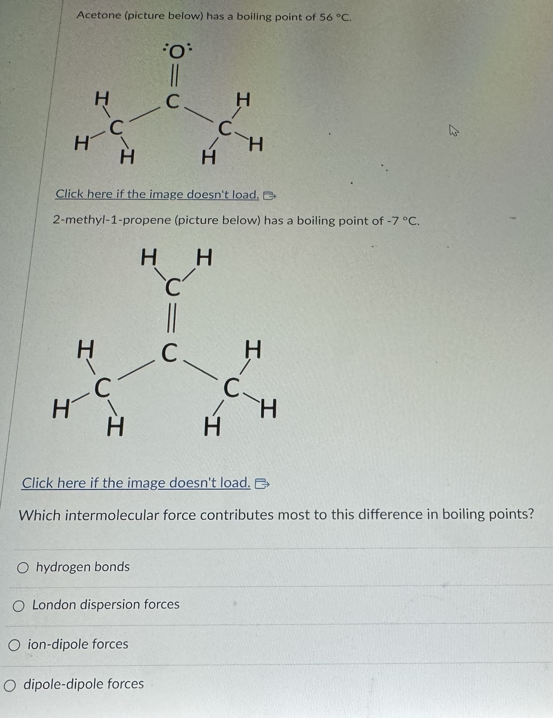 Solved Acetone (picture below) ﻿has a boiling point of | Chegg.com