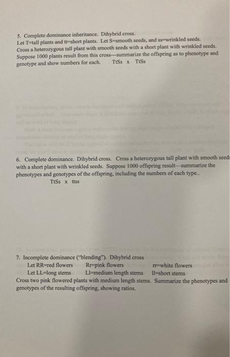 Solved 5. Complete dominance inheritance. Dihybrid cross. | Chegg.com