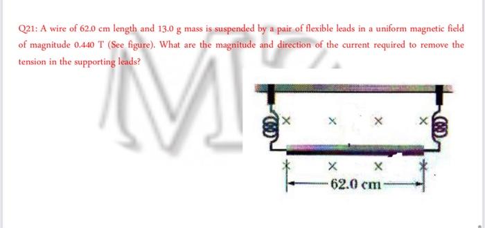 Solved Q21: A wire of 62.0 cm length and 13.0 g mass is | Chegg.com
