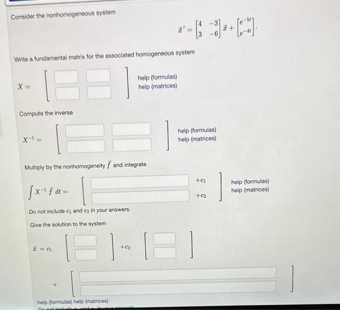 Solved Consider The Nonhomogeneous System | Chegg.com