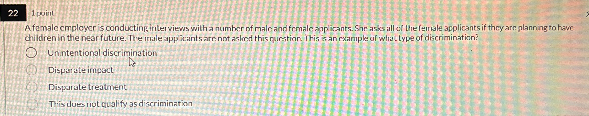Solved 221 ﻿pointA female employer is conducting interviews | Chegg.com