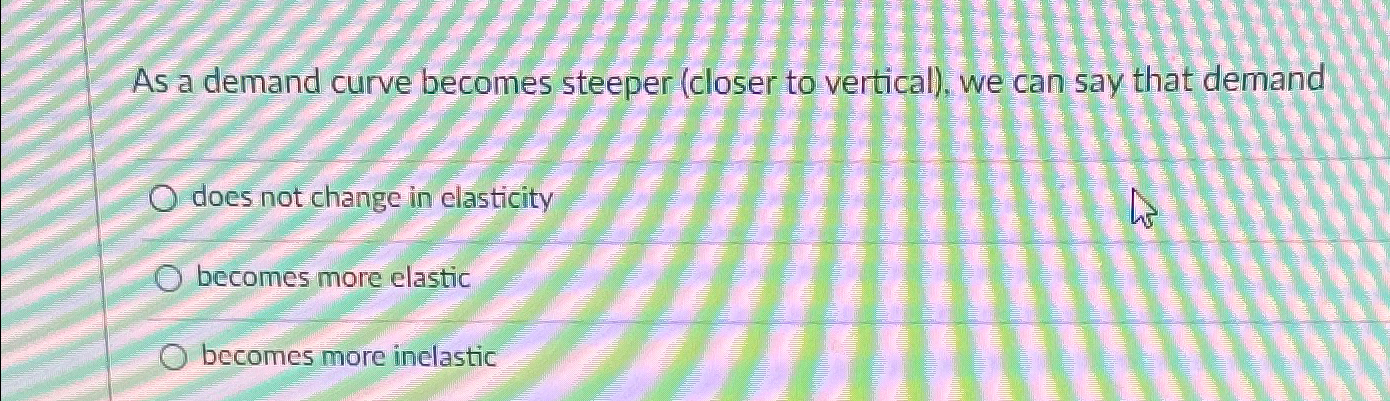 Solved As a demand curve becomes steeper (closer to | Chegg.com