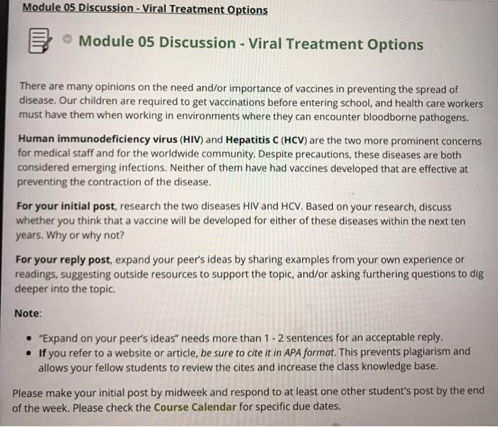 Solved Module 05 Discussion - Viral Treatment Options Module | Chegg.com