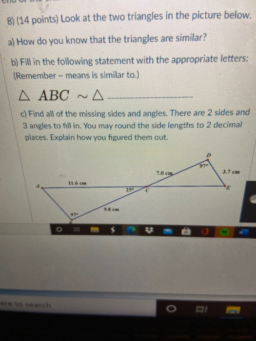 Solved 8) (14 Points) Look At The Two Triangles In The | Chegg.com