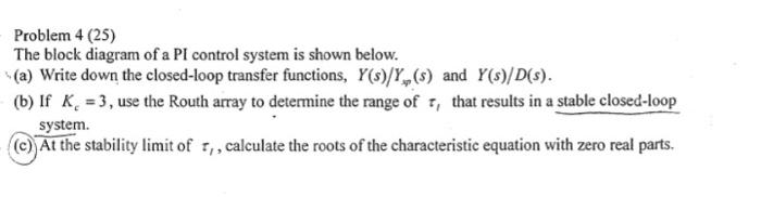 Solved Problem 4 (25) The block diagram of a PI control | Chegg.com