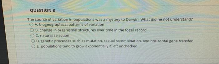 Solved QUESTION 8 The source of variation in populations was | Chegg.com