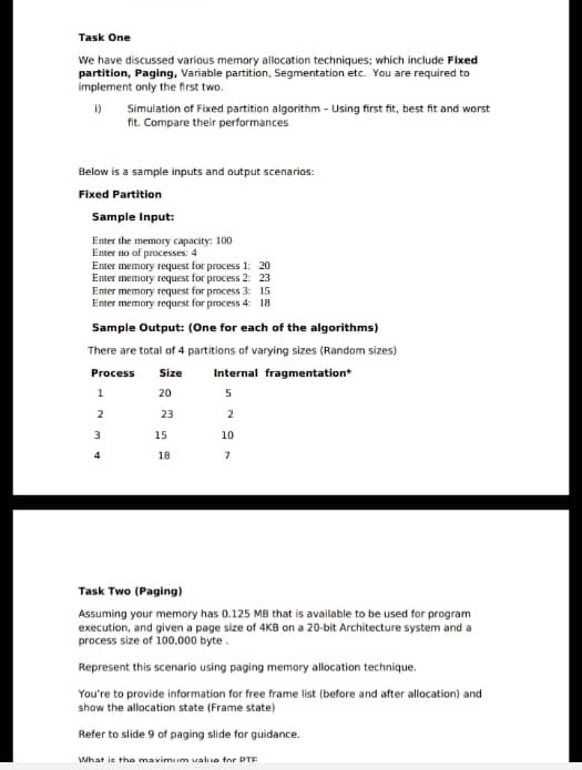 Task One We have discussed various memory allocation | Chegg.com