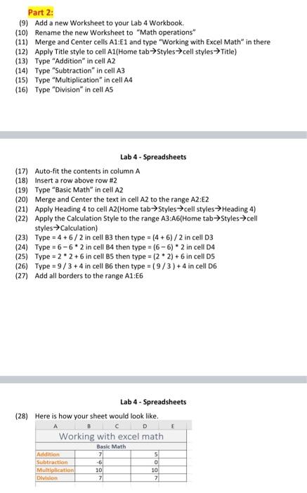 Solved Part 2: (9) Add a new Worksheet to your Lab 4 | Chegg.com