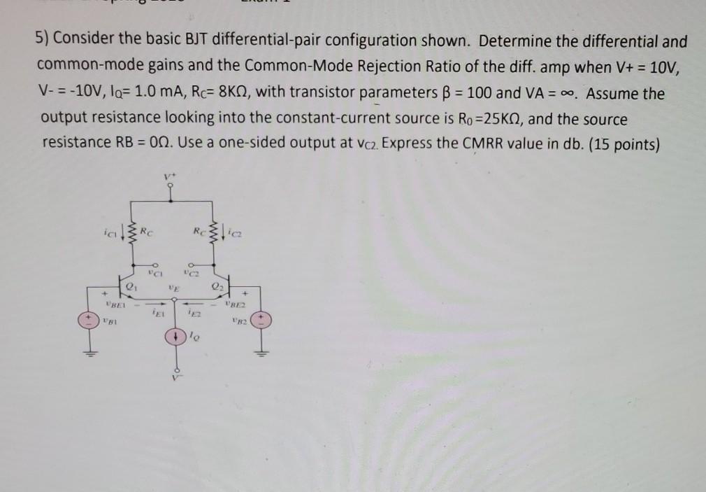 Solved 5) Consider the basic BJT differentialpair