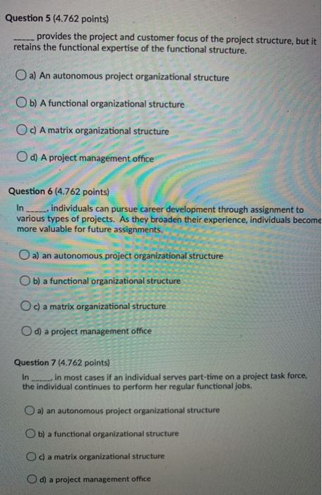 Solved Question 5 (4.762 points) provides the project and | Chegg.com