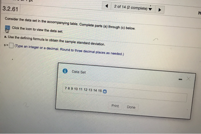 Solved 3.2.61 2 of 14 (2 complete) н Consider the data set | Chegg.com
