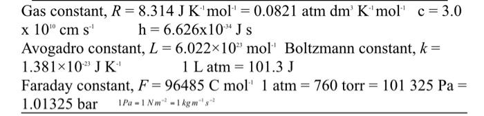 Solved Gas constant, R= 8.314 J K'mol' = 0.0821 atm dm' | Chegg.com