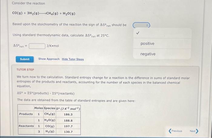 Solved Consider The Reaction CO(g)+3H2( G) CH4( G)+H2O(g) | Chegg.com