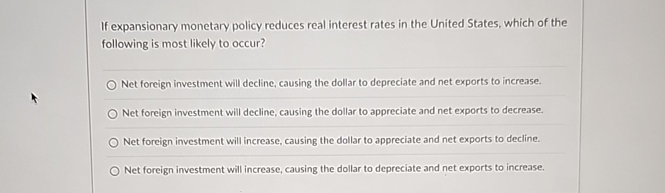 Solved If expansionary monetary policy reduces real interest | Chegg.com
