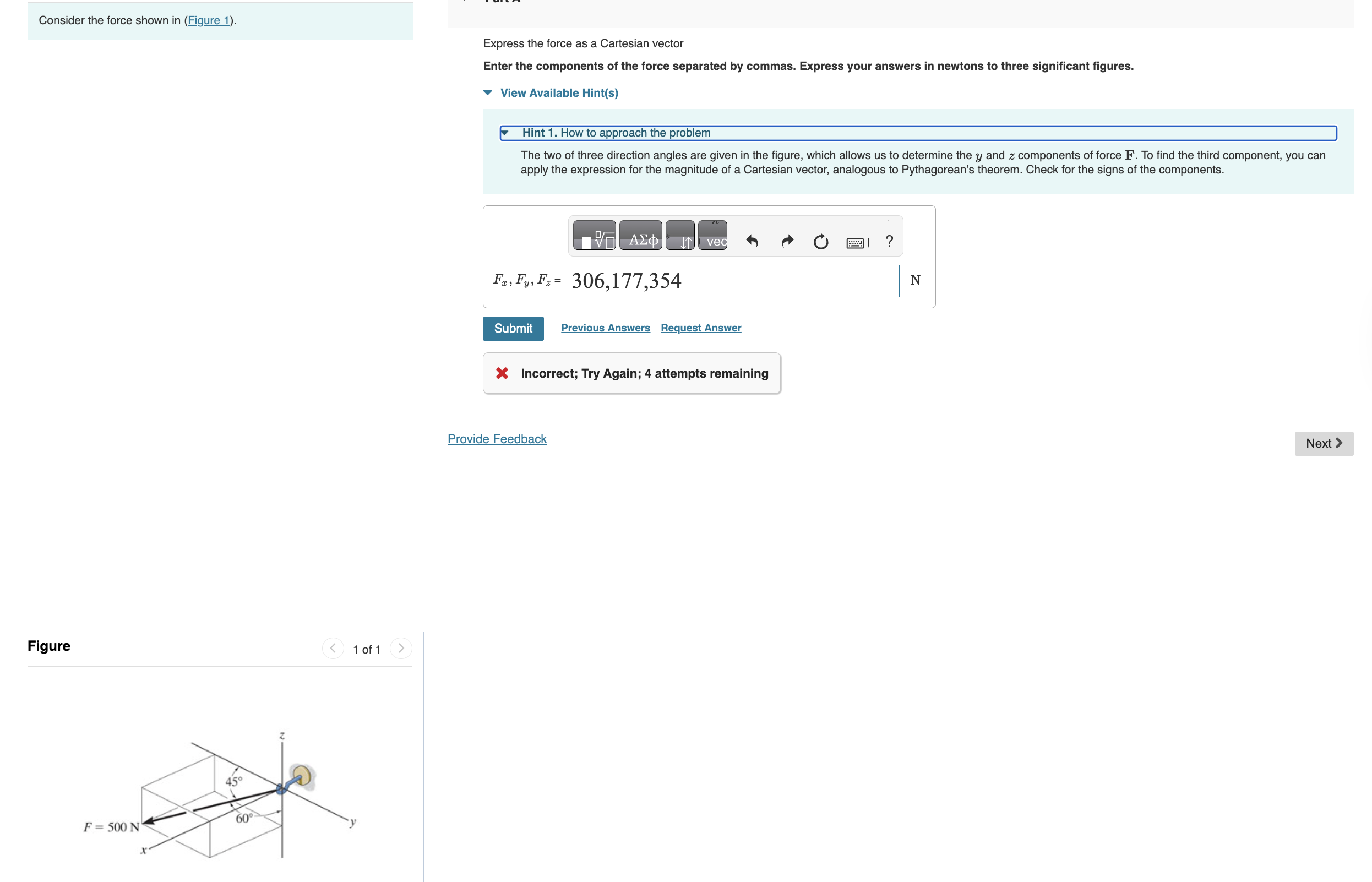 Solved Consider the force shown in (Figure 1). ﻿Express the | Chegg.com
