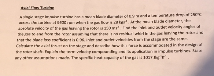 Solved Axial Flow Turbine A single stage impulse turbine has | Chegg.com
