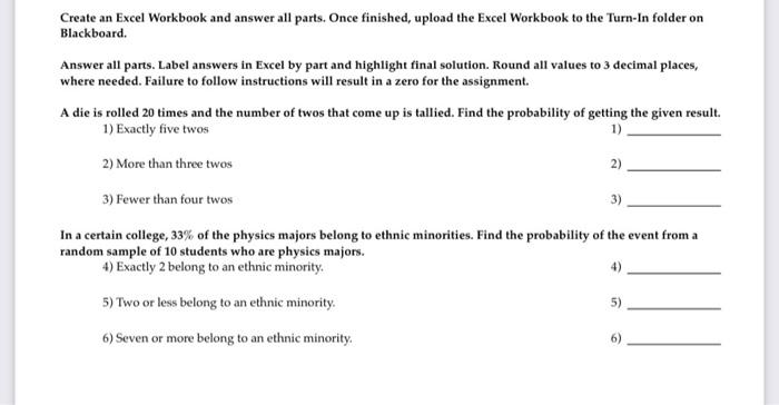 Solved Create an Excel Workbook and answer all parts. Once | Chegg.com
