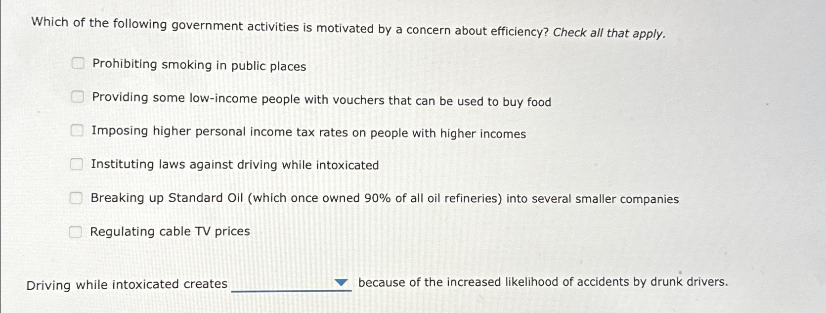 Solved Which of the following government activities is | Chegg.com