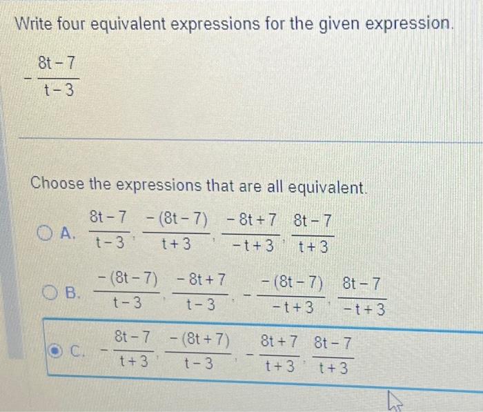 Solved Write four equivalent expressions for the given | Chegg.com