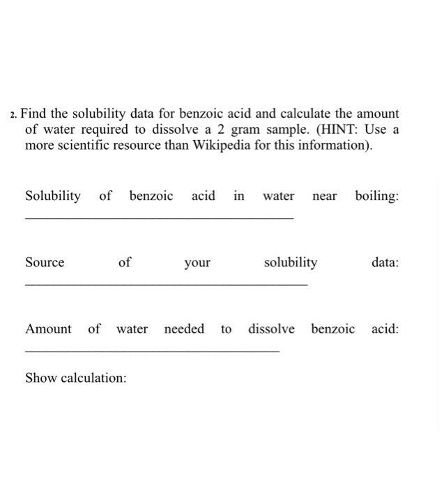 Solved Please Find The Solubility Of Benzoic Acid In Water | Chegg.com