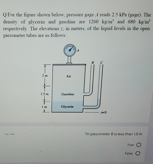 Solved Q For The Figure Shown Below Pressure Gage A Reads Chegg Com