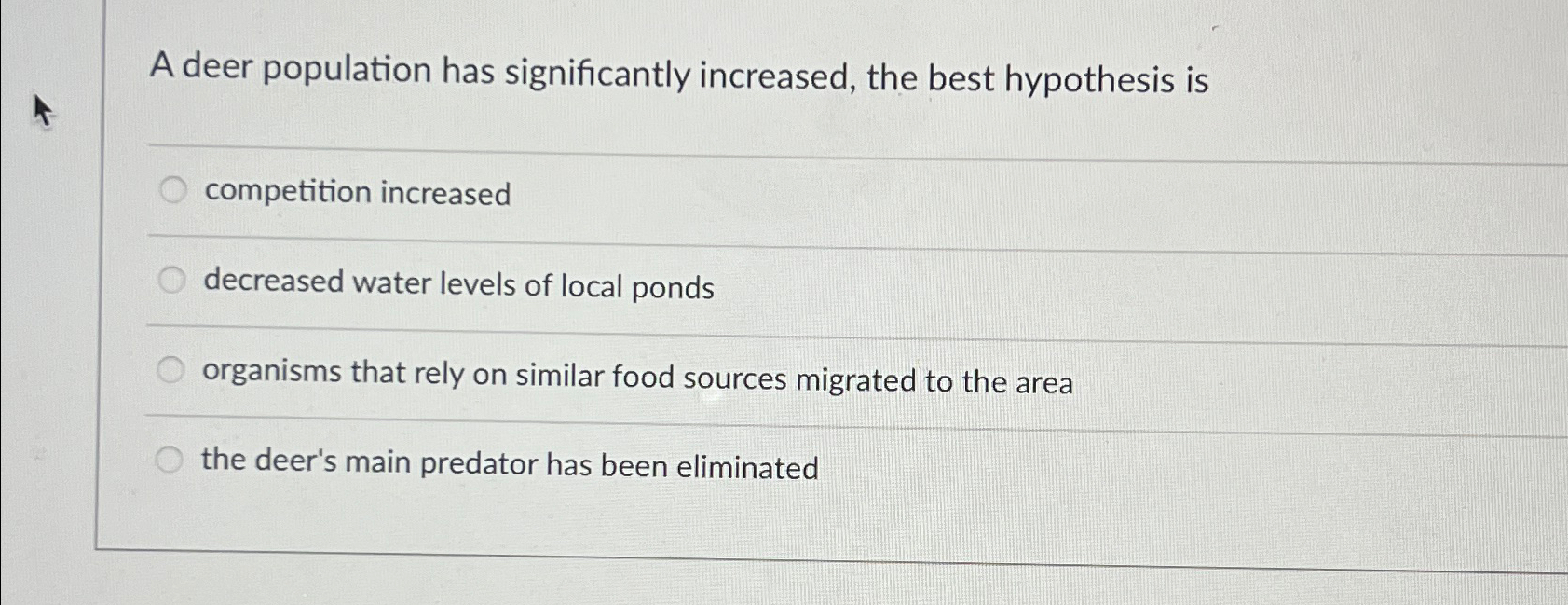 Solved A deer population has significantly increased, the | Chegg.com