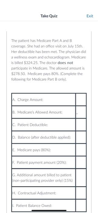 Solved The Patient Has Medicare Part A And B Coverage. She | Chegg.com