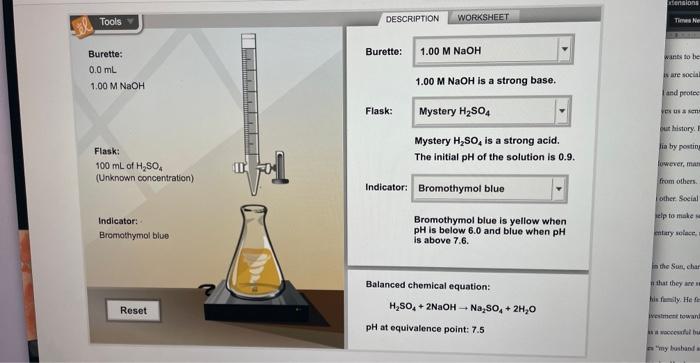 Burette:
\( 1.00 \mathrm{M} \mathrm{NaOH} \) is a strong base.
Flask:
Mystery \( \mathrm{H}_{2} \mathrm{SO}_{4} \) is a stron