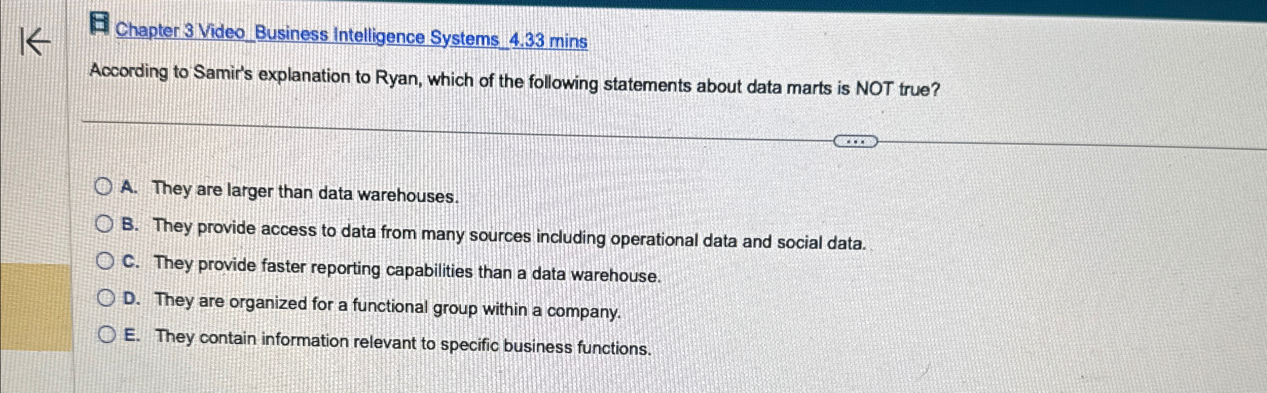 Solved Chapter 3 ﻿Video Business Intelligence Systems 4.33 | Chegg.com