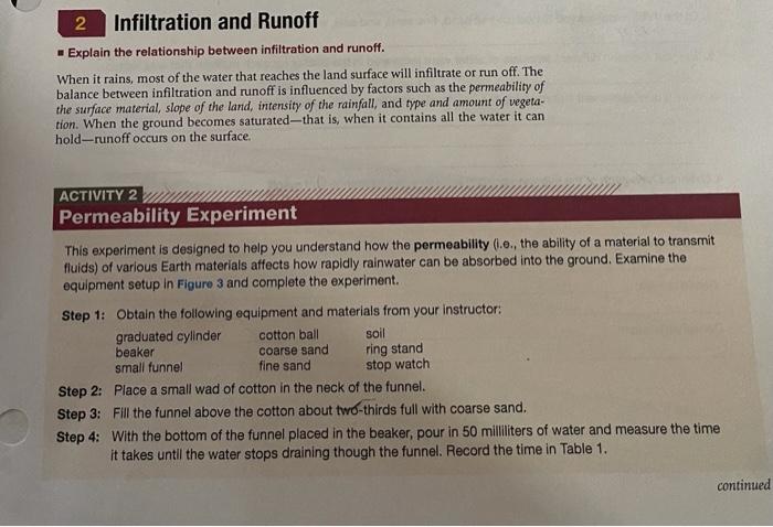 Solved 2 Infiltration and Runoff Explain the relationship | Chegg.com