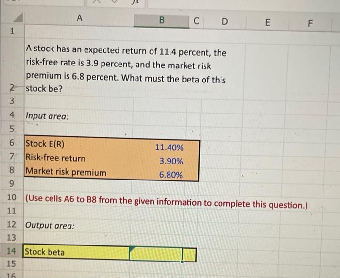 Solved A stock has an expected return of 11.4 percent, the