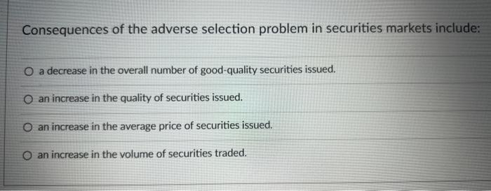 Solved Consequences Of The Adverse Selection Problem In | Chegg.com