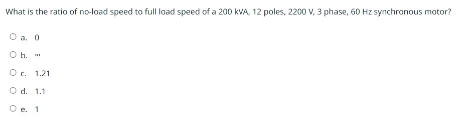 Solved What is the ratio of no-load speed to full load speed | Chegg.com