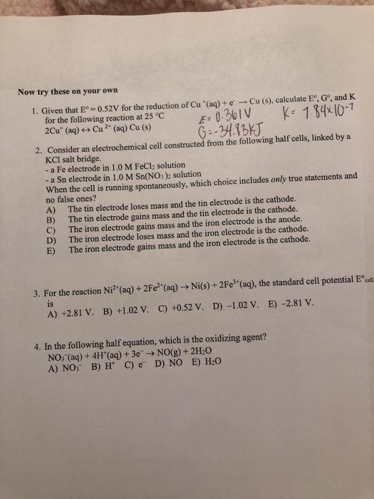 Solved Now Try These On Your Own 1 Given That E 0 52v Fo Chegg Com