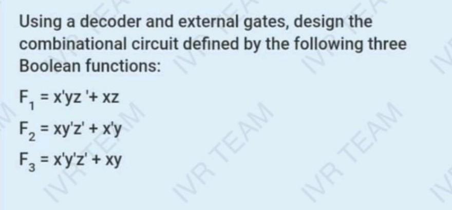Solved Using a decoder and external gates, design the | Chegg.com