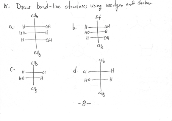 Solved Draw bond-line structures using wedges and dasheo. | Chegg.com