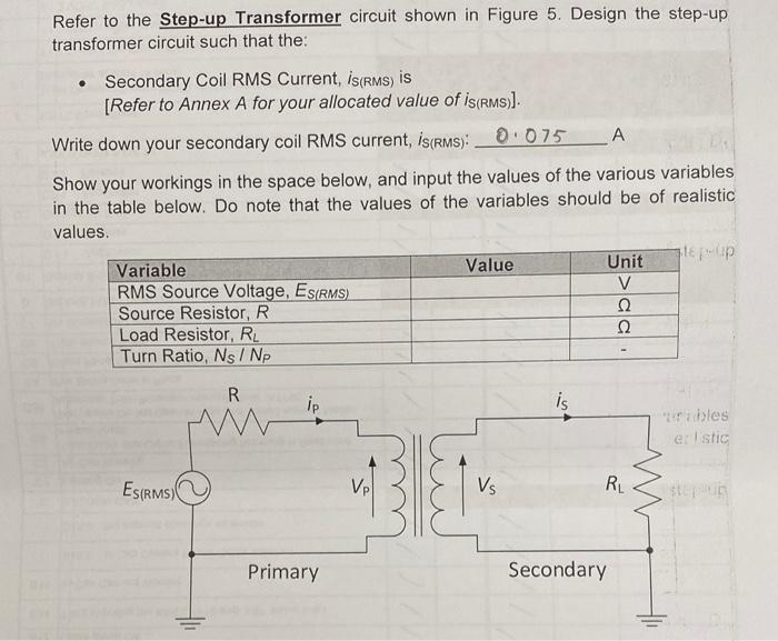 Solved Refer to the Step-up Transformer circuit shown in Circuit Diagram