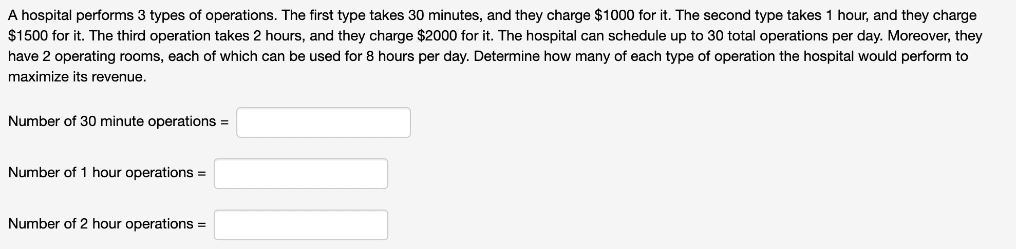 Solved A hospital performs 3 ﻿types of operations. The first | Chegg.com